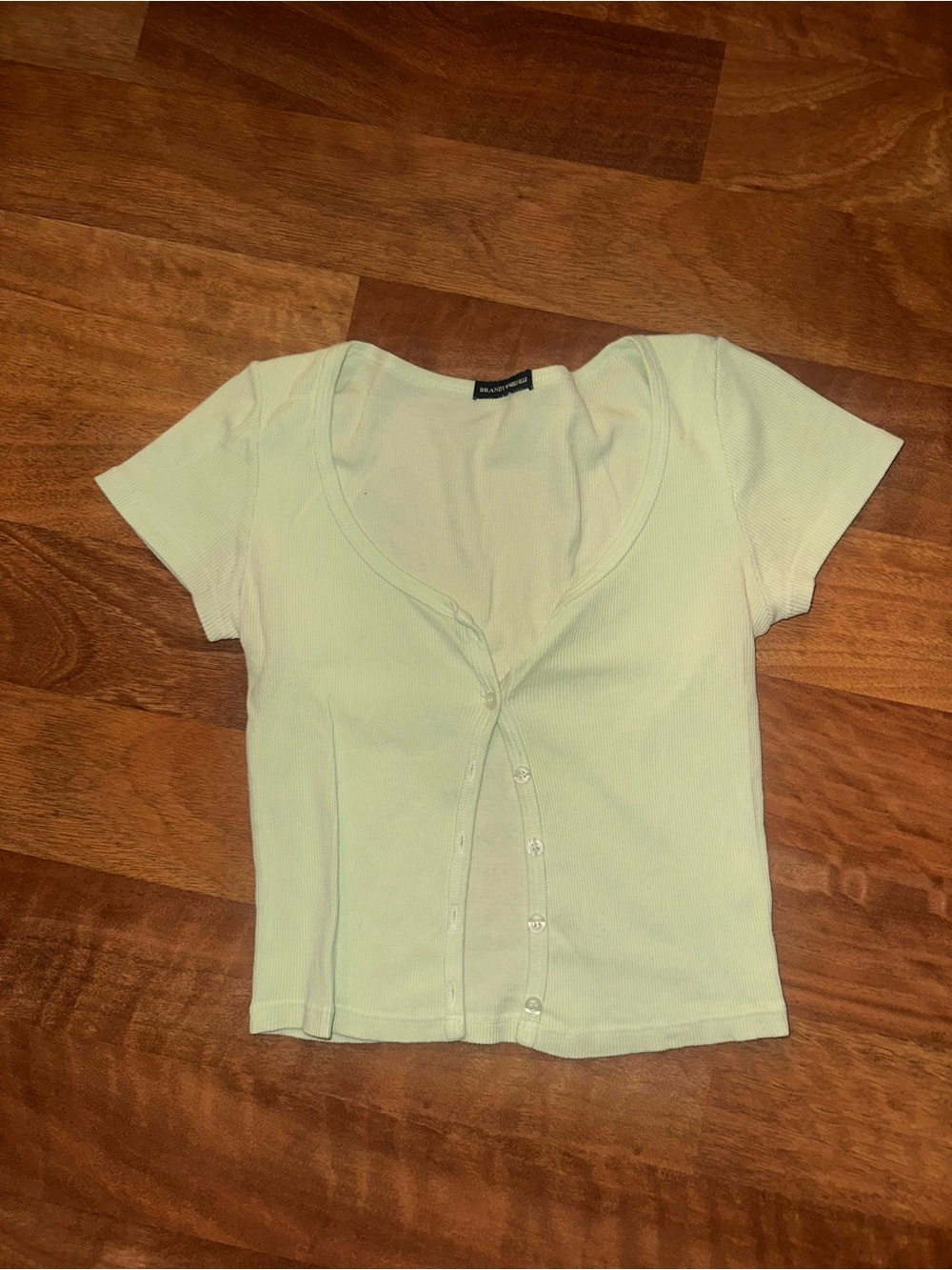 Brandy Melville Mint Ribbed Button Crop Top